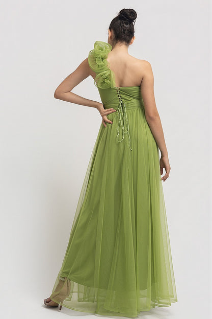 Vestido largo verde manzana detalle