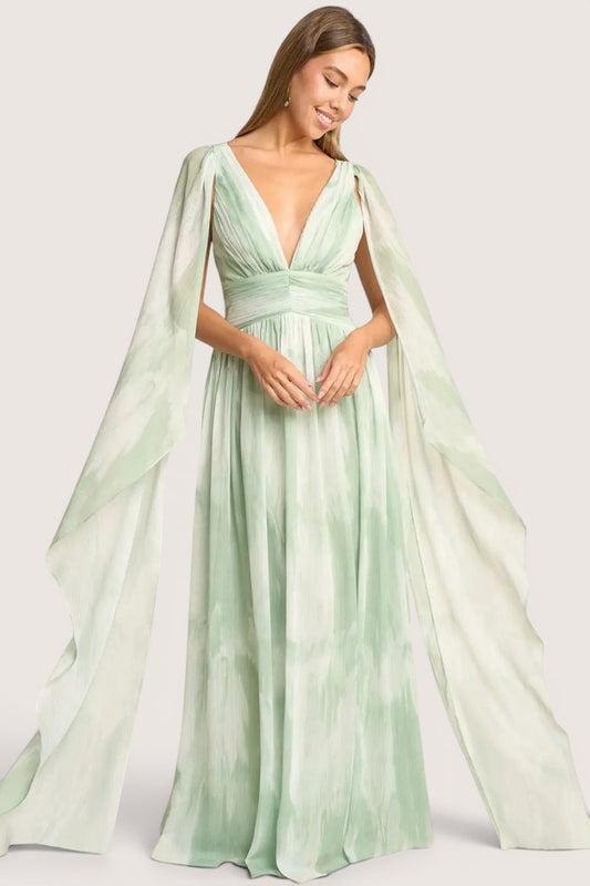 Vestido maxi salvia escote V capa chiffon - frente