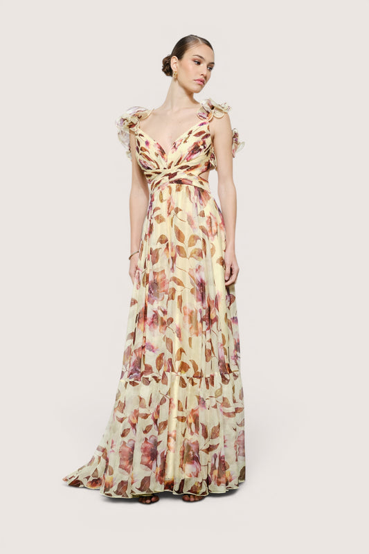 Vestido largo crema floral - lateral