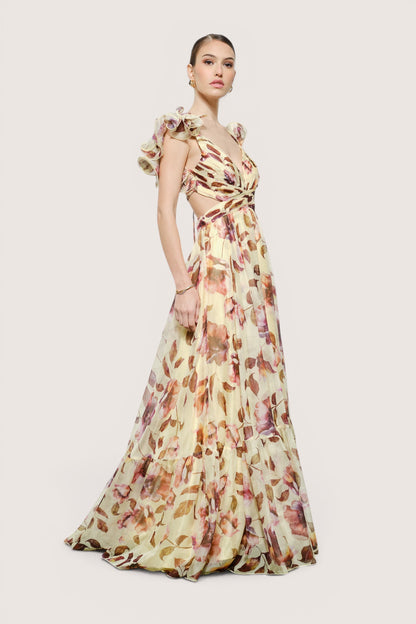 Vestido largo crema floral - detalle