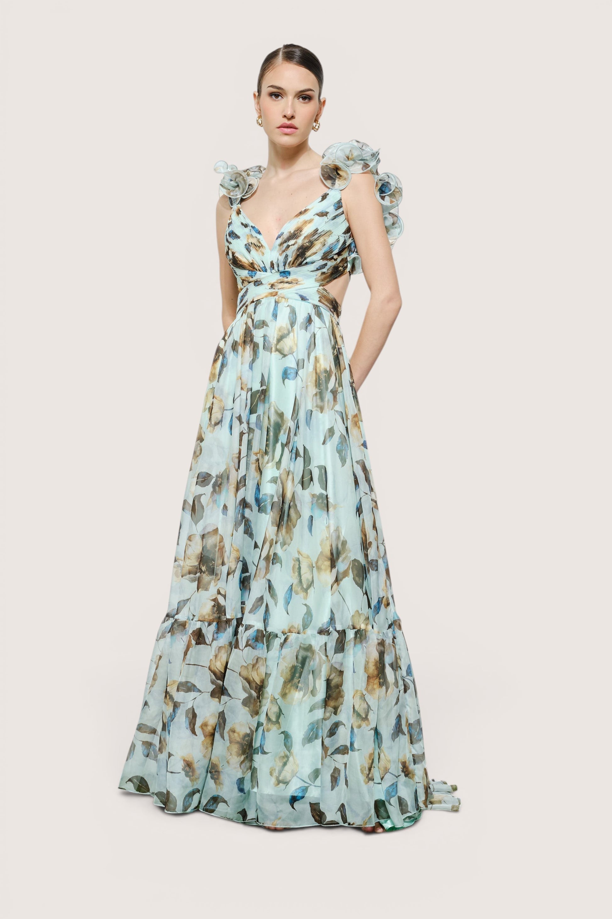 Vestido largo menta floral - frente