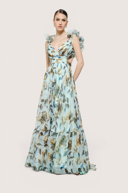 Vestido largo menta floral - frente