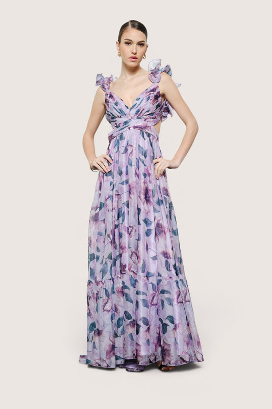 Vestido largo morado floral - frente