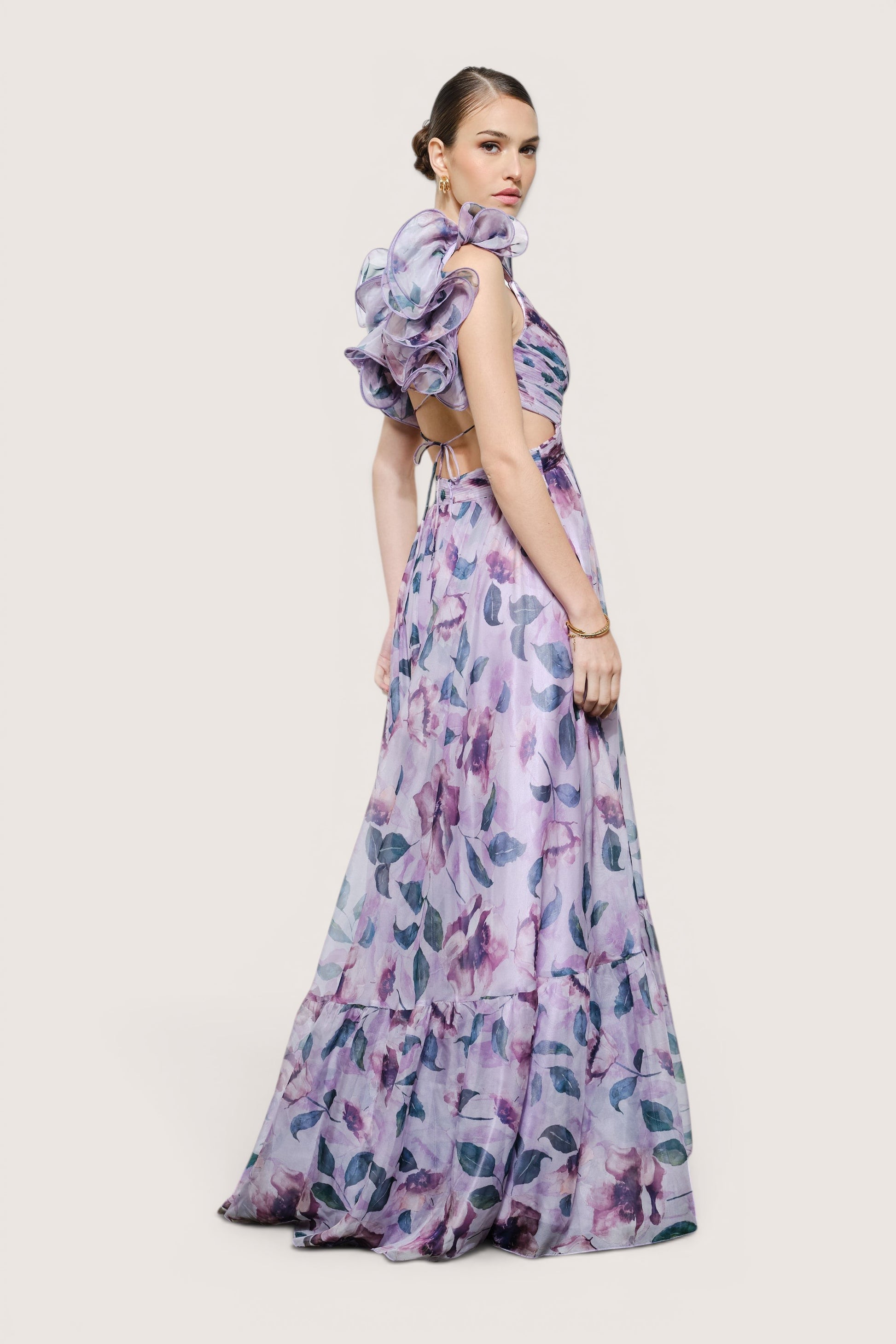 Vestido largo morado completo