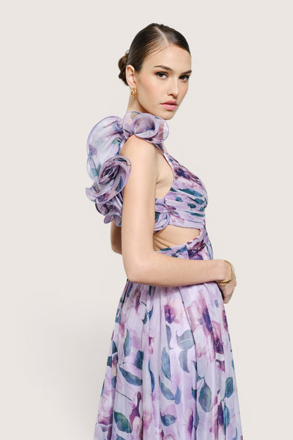 Vestido largo morado movimiento