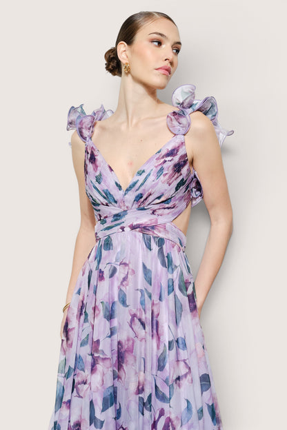 Vestido largo morado espalda