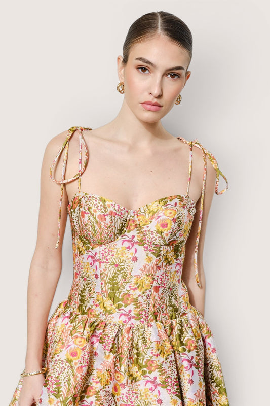 Vestido mini floral lateral