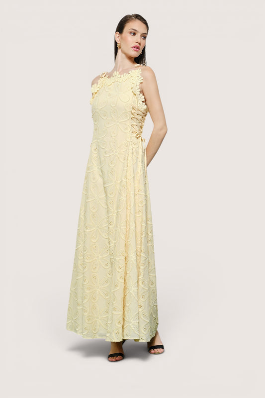 Vestido vainilla detalle bordado eyelet floral