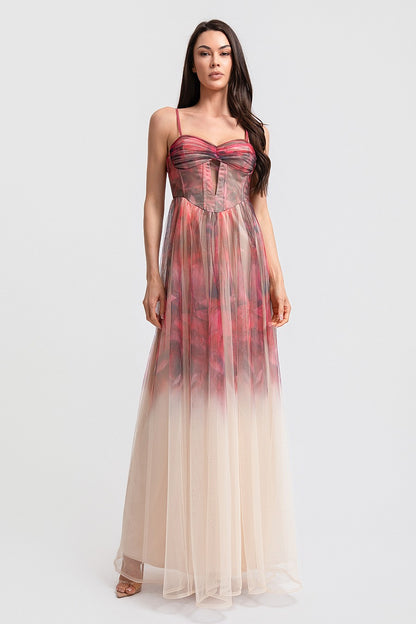 Vestido Largo Nude Tirantes Sweetheart con Abertura Frontal | V260605