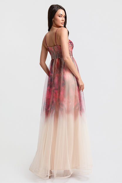 Vestido Largo Nude Tirantes Sweetheart con Abertura Frontal | V260605