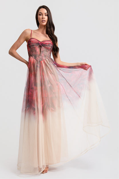 Vestido Largo Nude Tirantes Sweetheart con Abertura Frontal | V260605