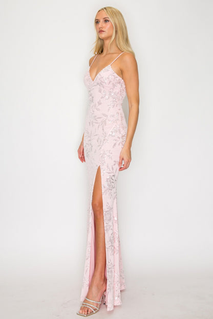 Vestido Largo Rosa Satén Tirantes con Drapeado | V260621