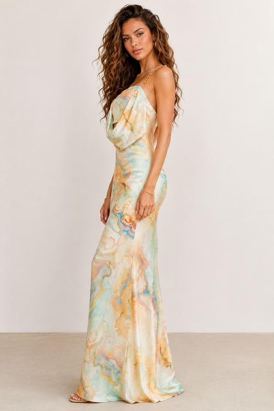 Vestido Largo Multicolor Estampado Acuarela Tirantes | V260625