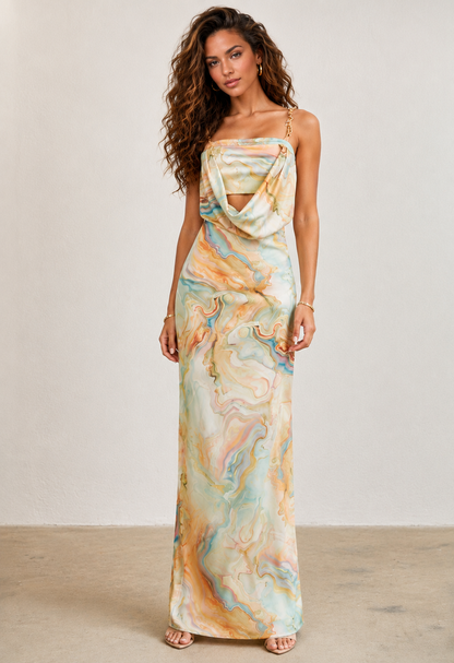 Vestido Largo Multicolor Estampado Acuarela Tirantes | V260625