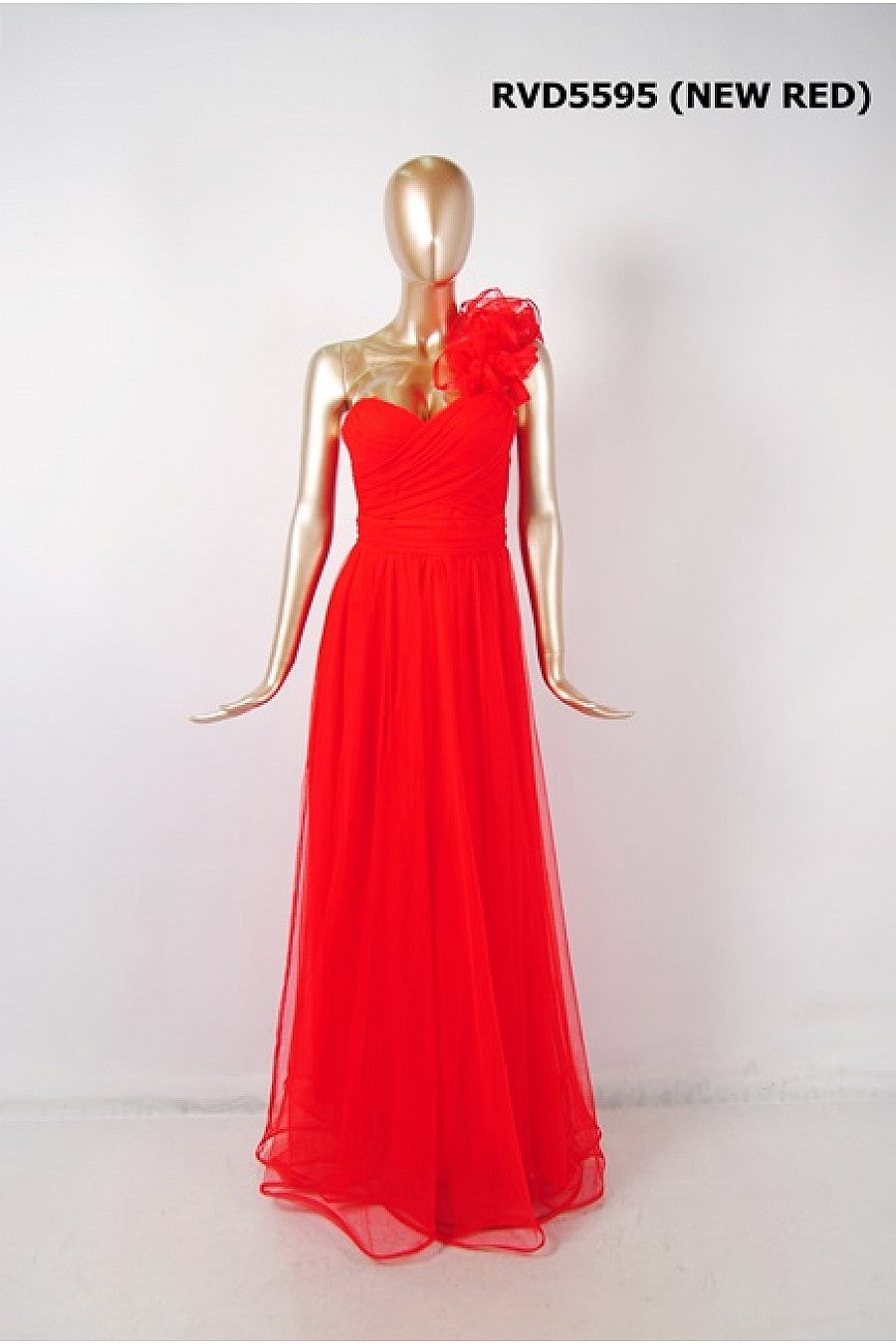 Vestido largo rojo de tul un hombro con flor 3D - Pink Shop by MAF