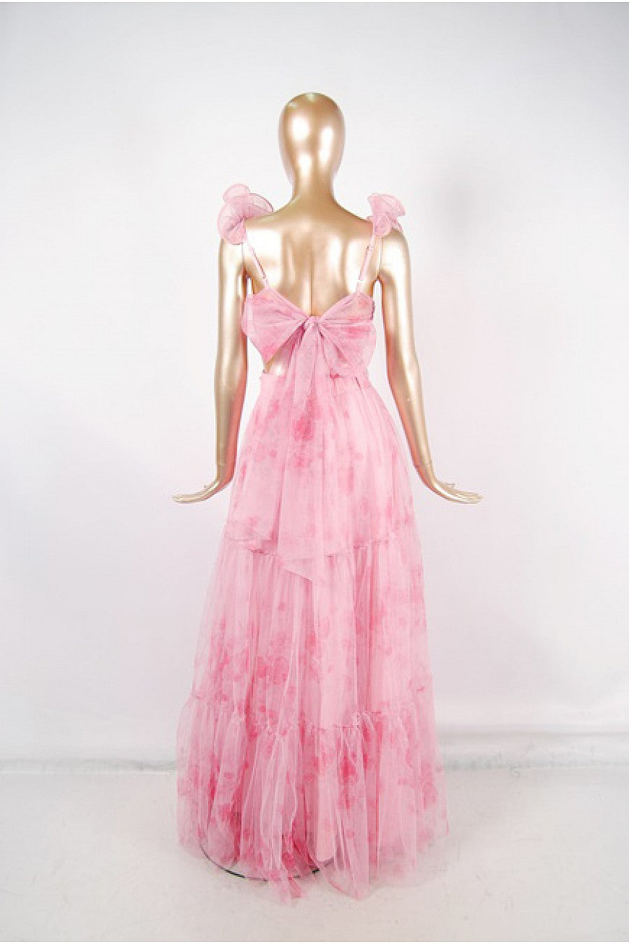 Vista completa vestido largo rosa tul olanes - Pink Shop by MAF