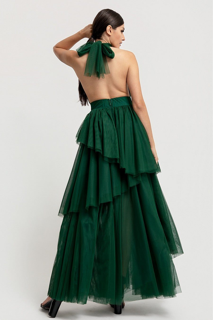 Detalle falda tutú vestido verde botella - Pink Shop by MAF