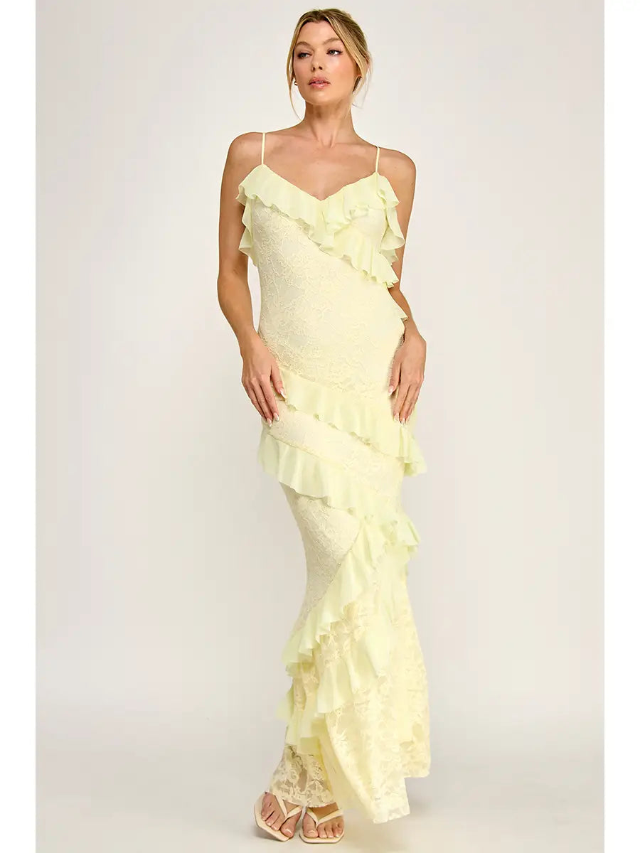 Vista lateral vestido encaje amarillo claro - Pink Shop by MAF