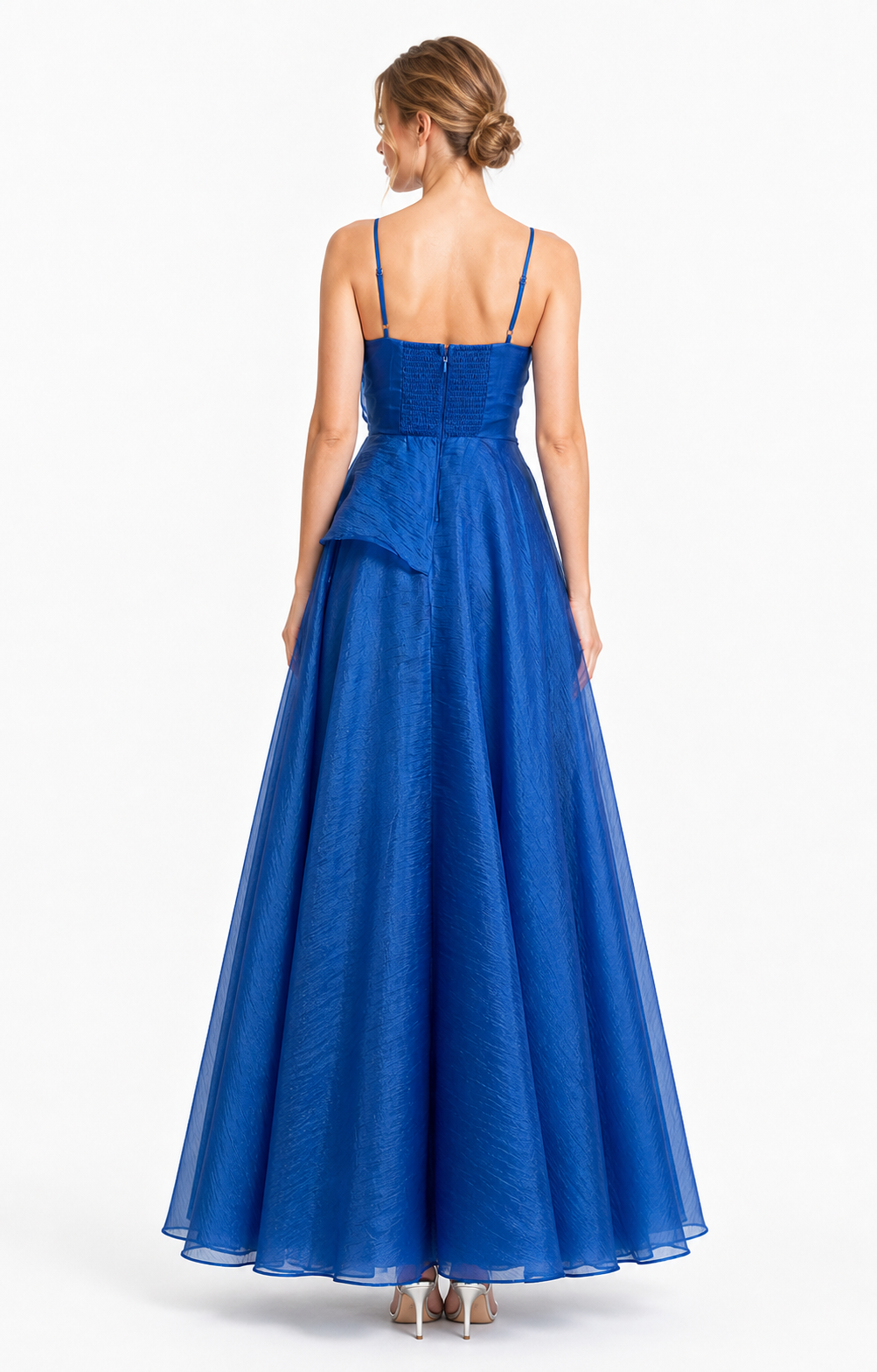 Vestido largo de organza con moño y falda amplia — Azul rey