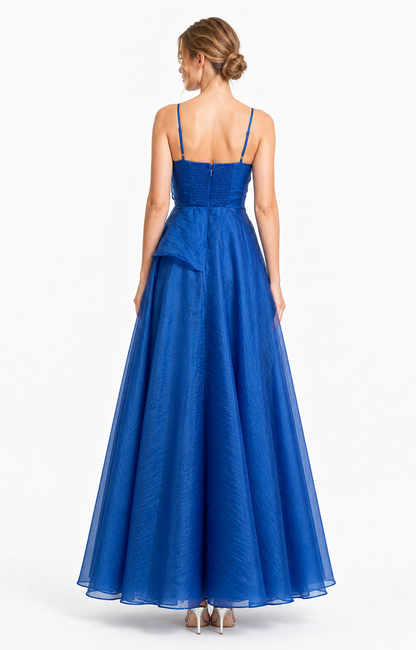Vestido largo de organza con moño y falda amplia — Azul rey