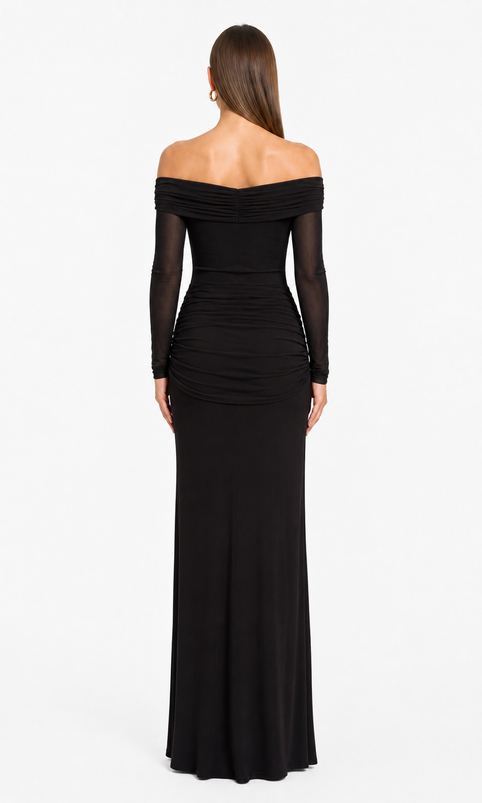 Vestido largo off-shoulder con amarre — Negro