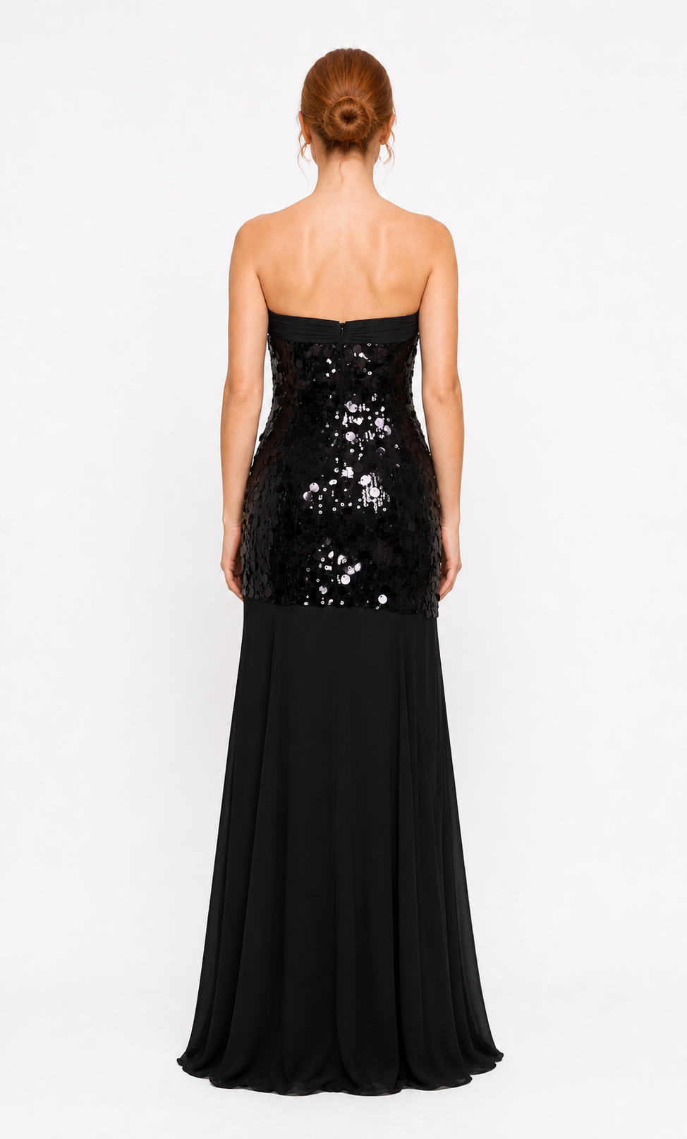 Vestido largo strapless de lentejuela sirena — Negro