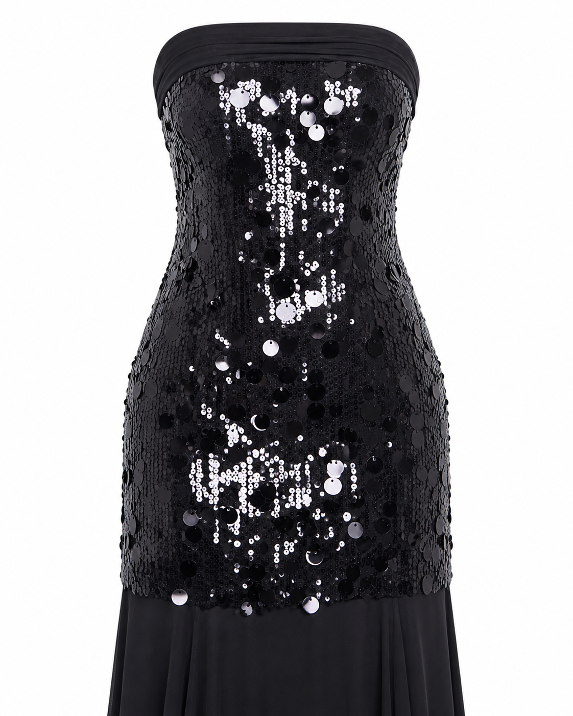 Vestido largo strapless de lentejuela sirena — Negro