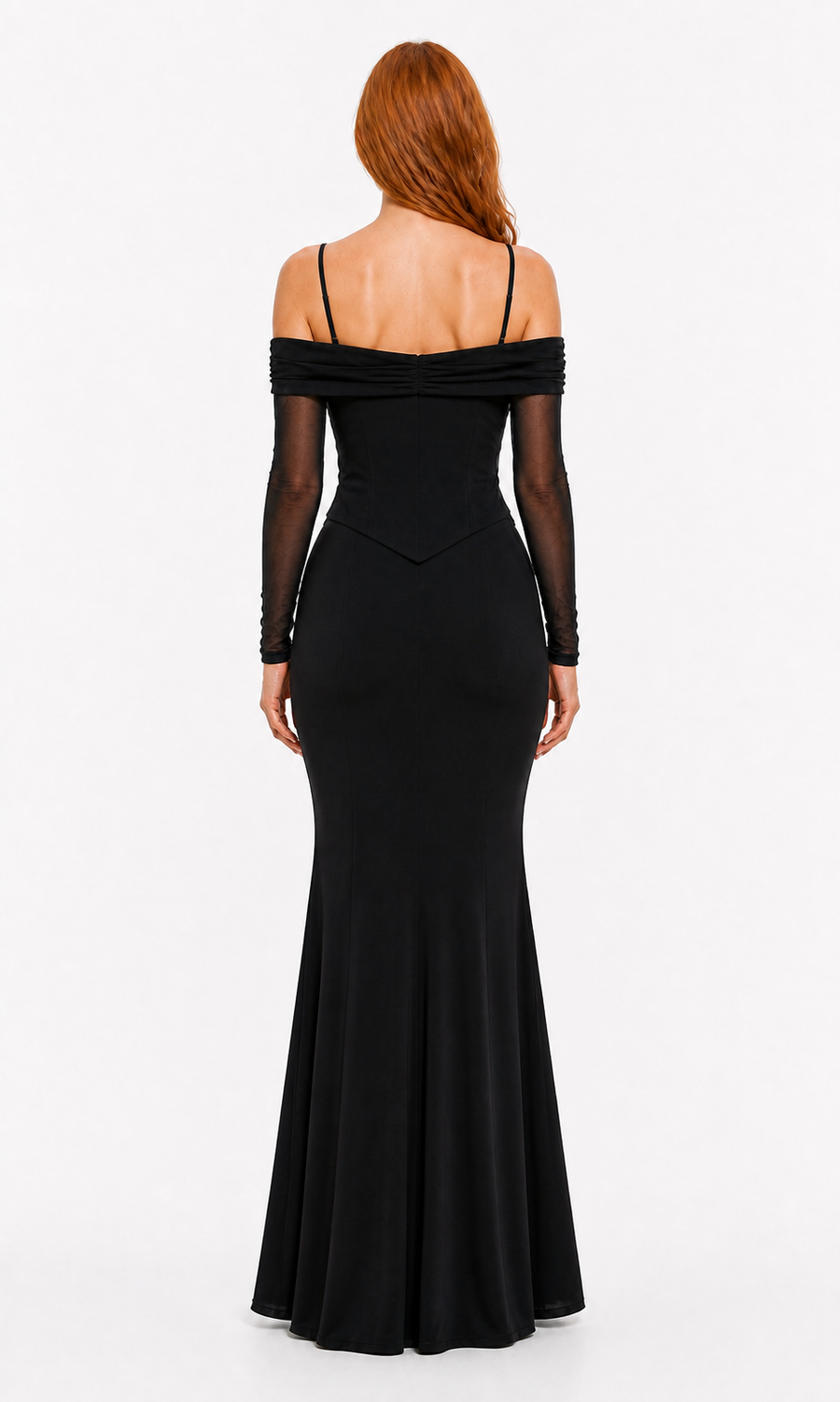Pink Shop by MAF Vestido largo off-shoulder con corset de encaje negro, espalda