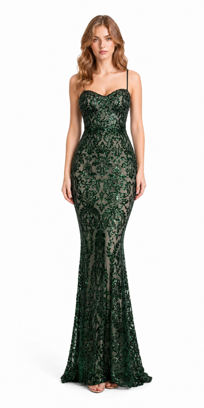 Vestido de lentejuela barroca sobre nude — Verde