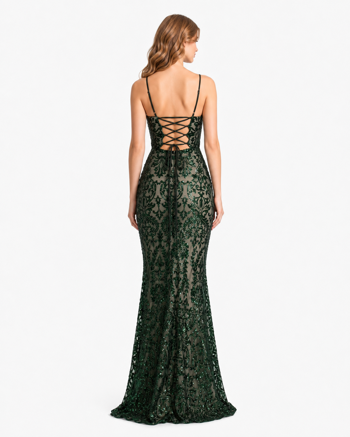 Vestido de lentejuela barroca sobre nude — Verde