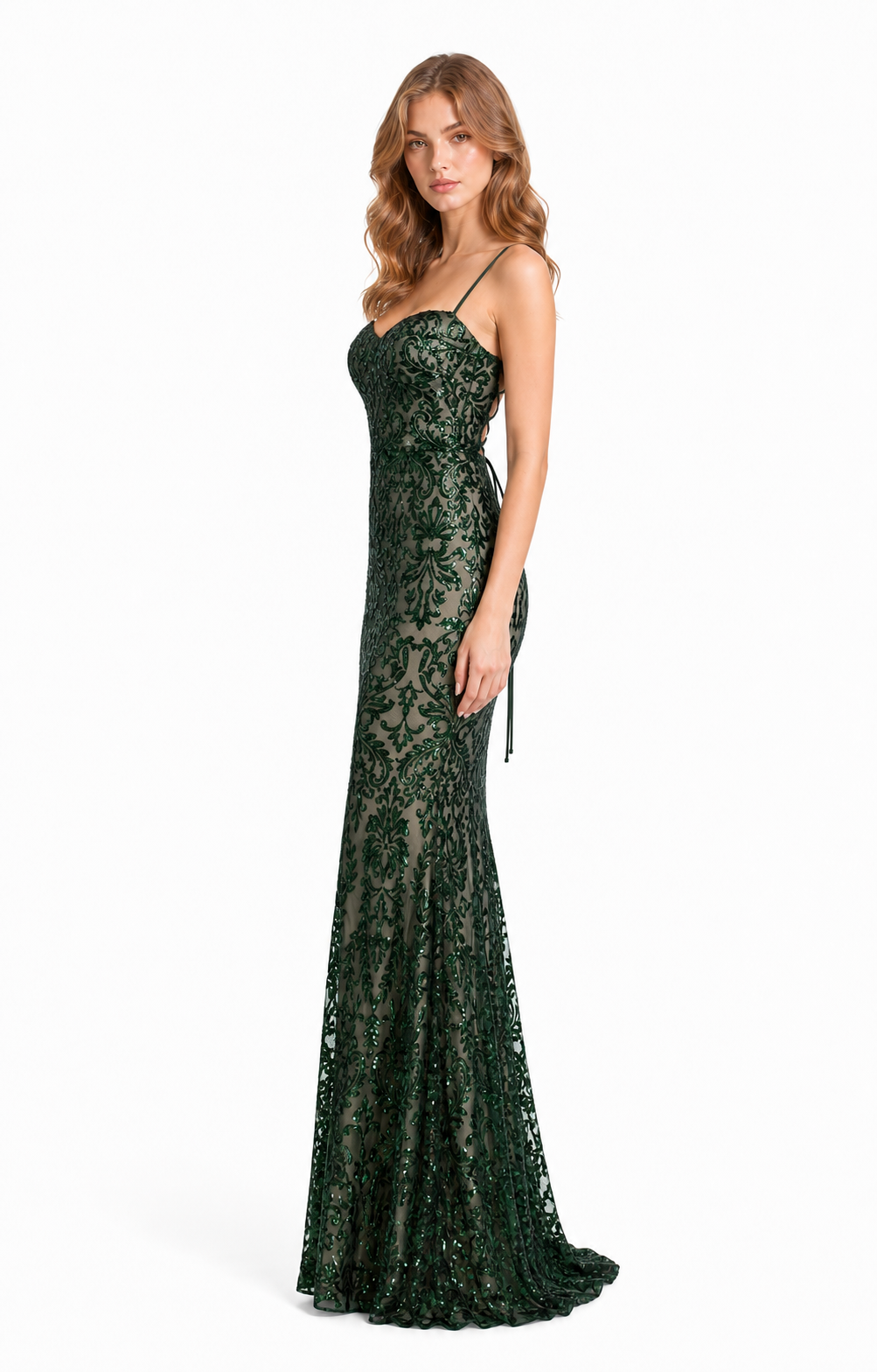 Vestido de lentejuela barroca sobre nude — Verde