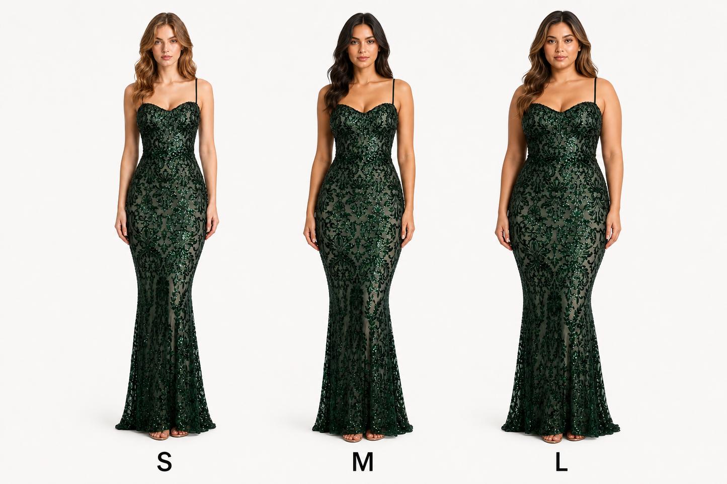 Vestido de lentejuela barroca sobre nude — Verde