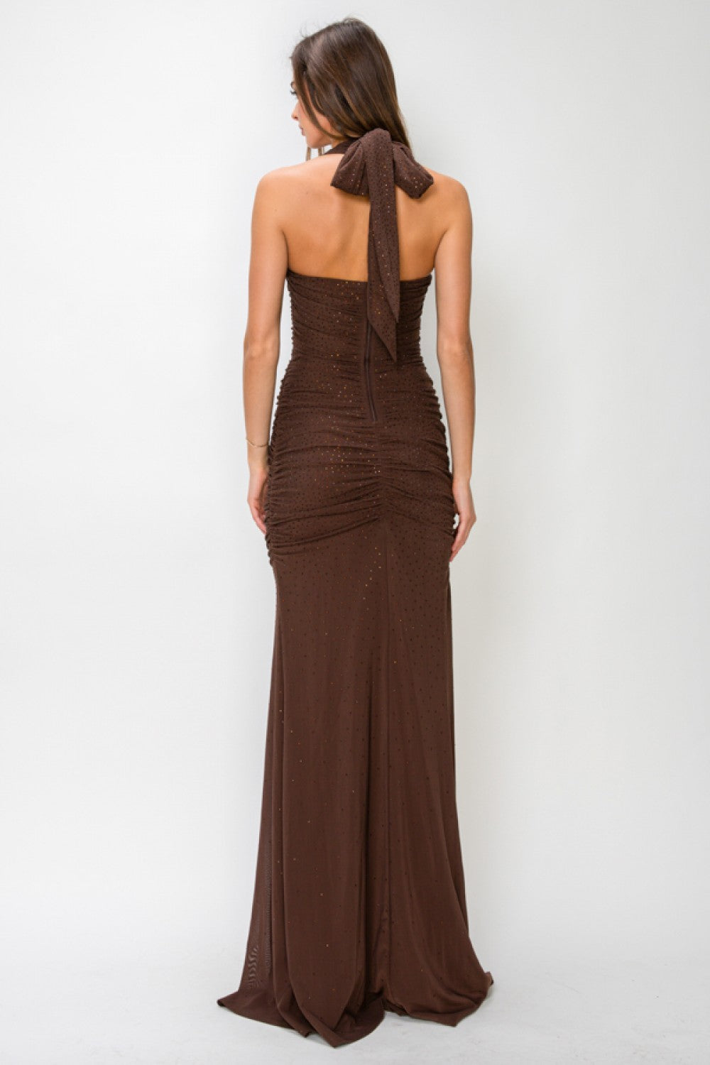 Pink Shop by MAF Vestido largo strapless drapeado con abertura cafe, vista 2