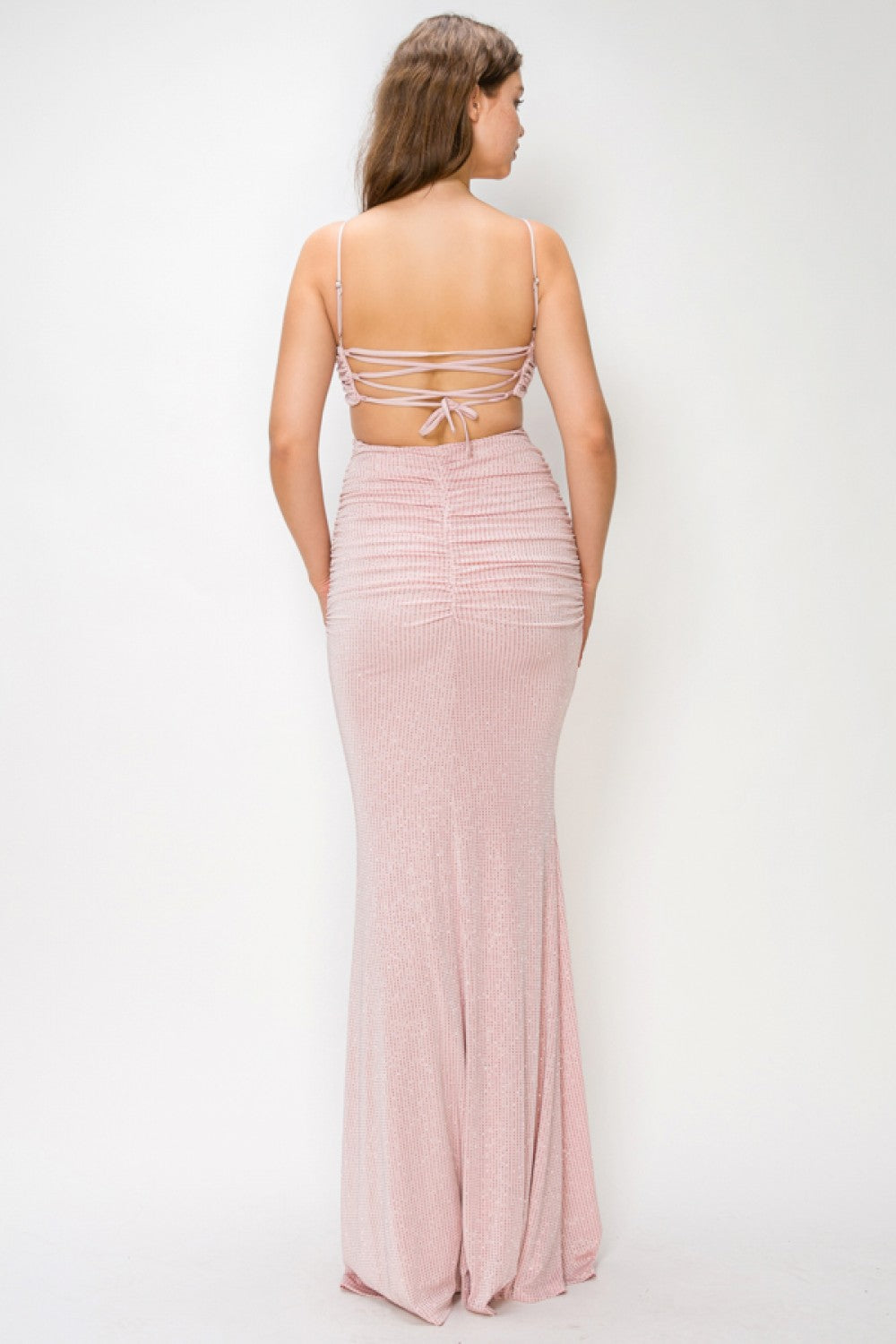 Pink Shop by MAF Vestido largo ajustado de tirantes con escote recto rosa, vista 4