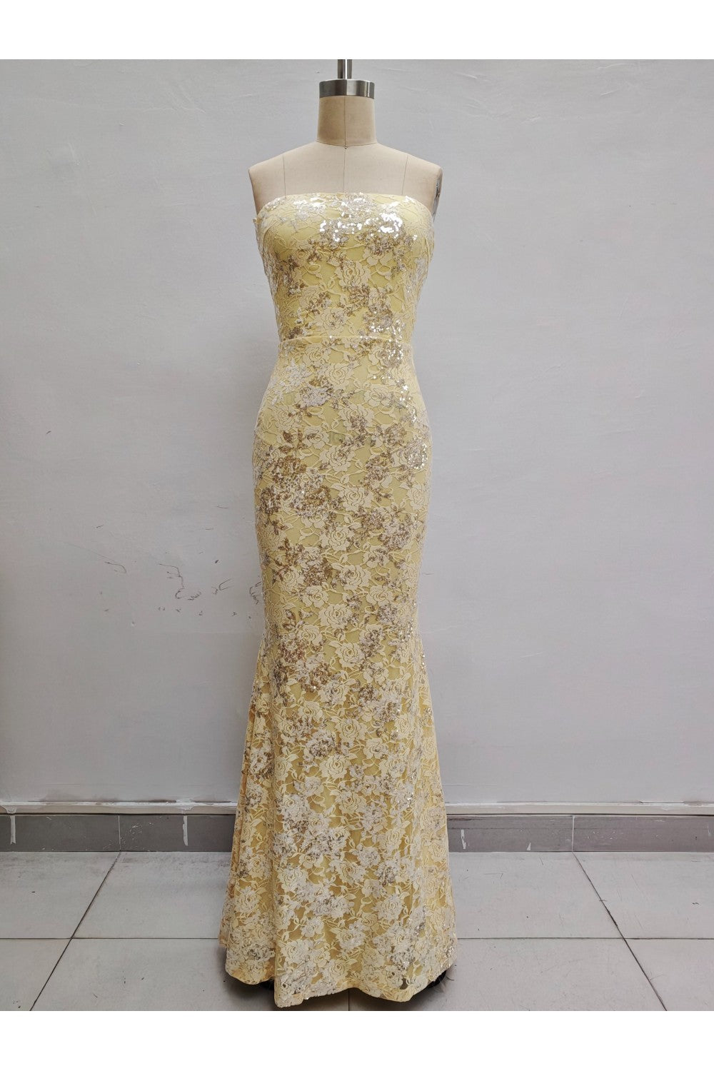 Pink Shop by MAF Vestido largo de encaje strapless amarillo, vista 2