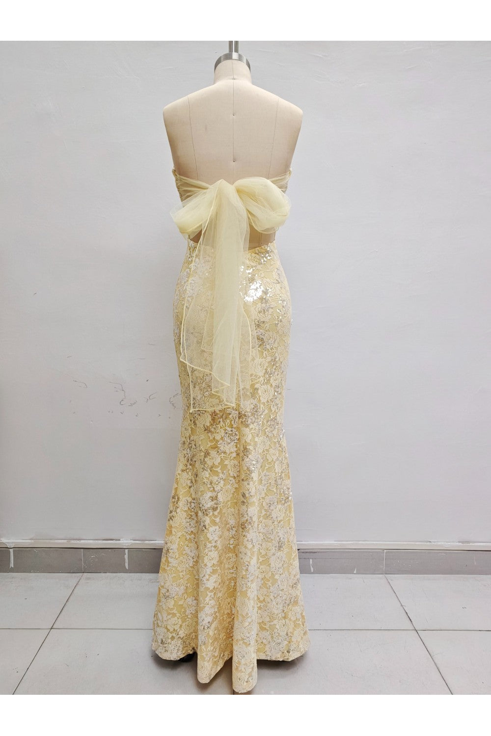 Pink Shop by MAF Vestido largo de encaje strapless amarillo, vista 4