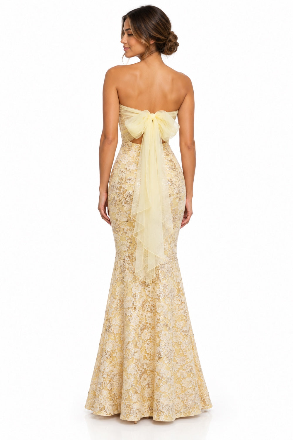 Pink Shop by MAF Vestido largo de encaje strapless amarillo, vista 5