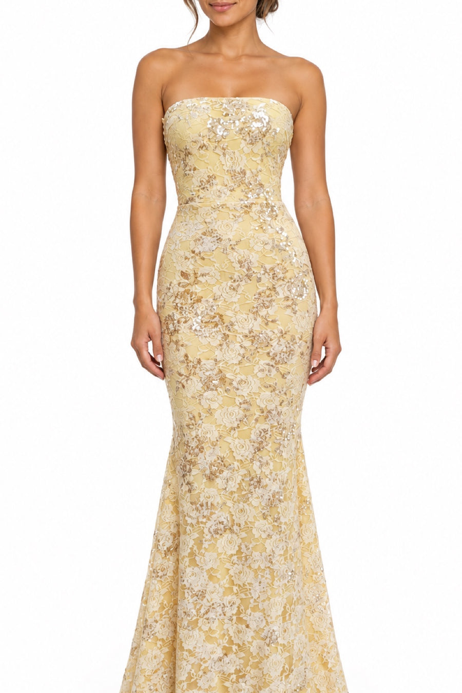 Pink Shop by MAF Vestido largo de encaje strapless amarillo, vista 7