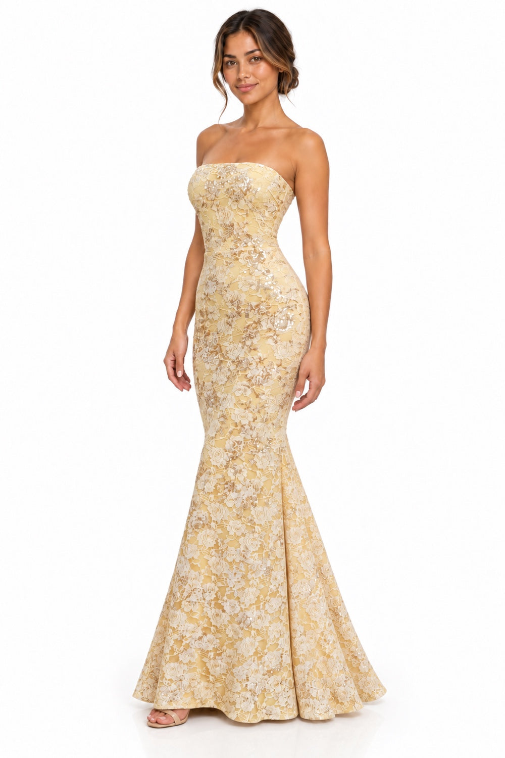 Pink Shop by MAF Vestido largo de encaje strapless amarillo, vista 8