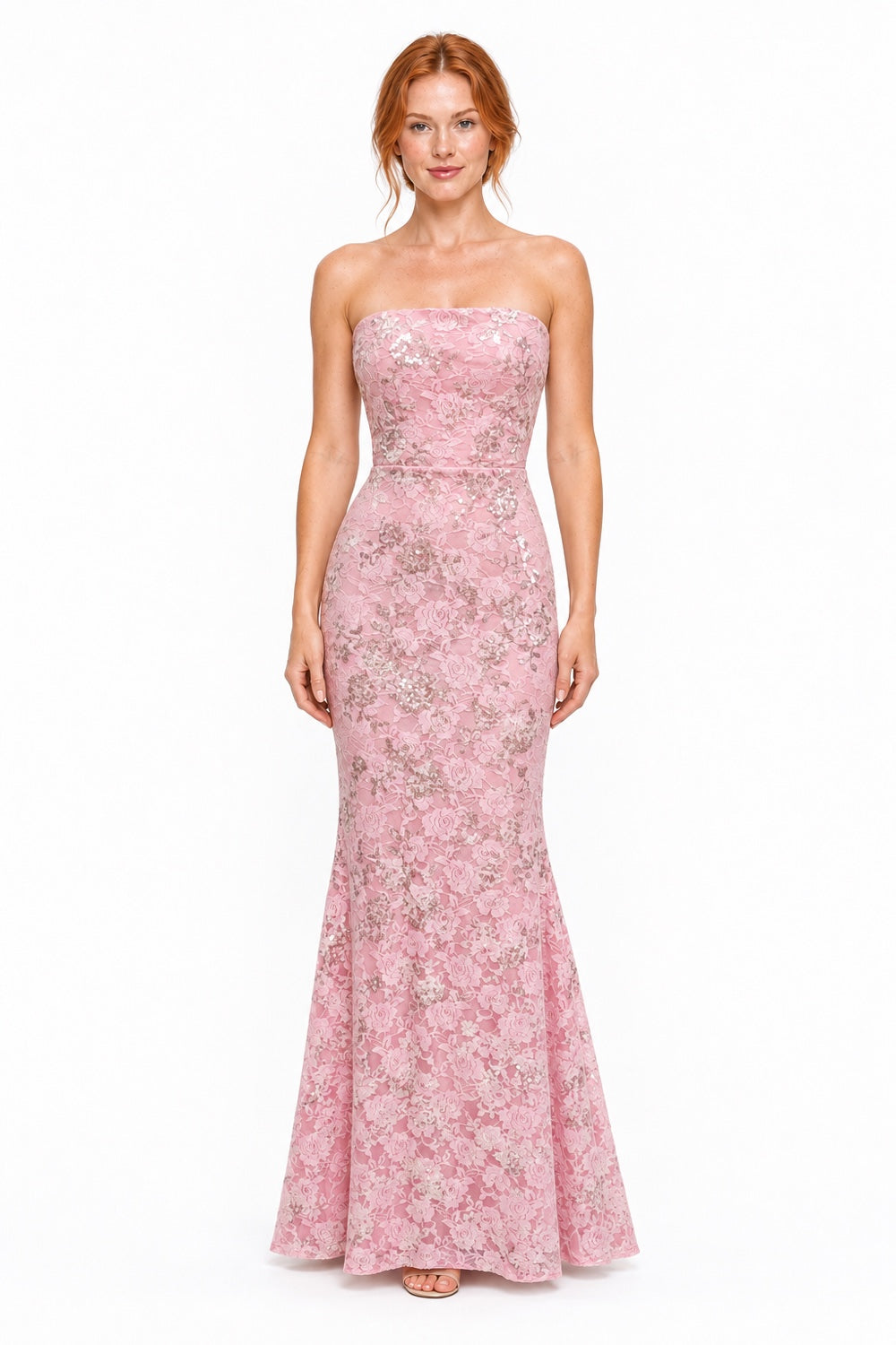 Pink Shop by MAF Vestido largo de encaje strapless rosa, vista 1