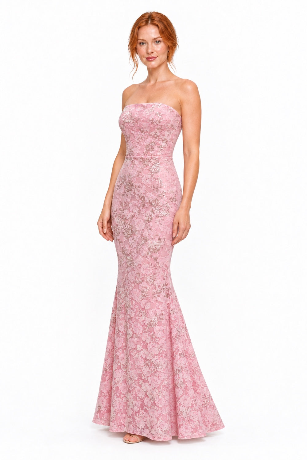 Pink Shop by MAF Vestido largo de encaje strapless rosa, vista 3