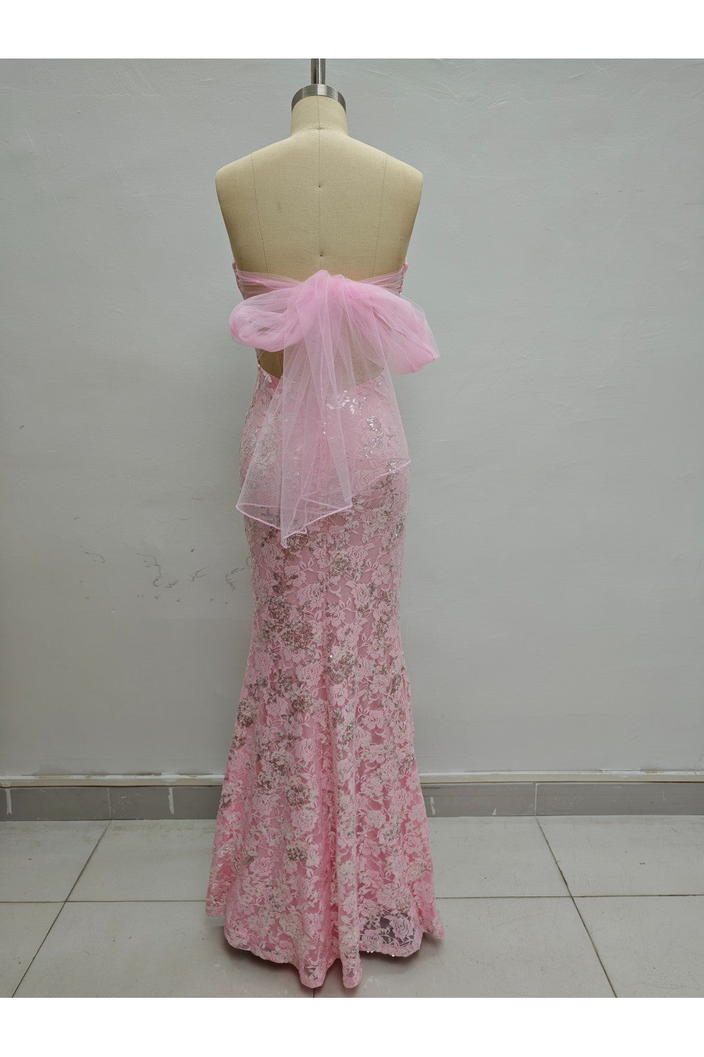 Pink Shop by MAF Vestido largo de encaje strapless rosa, vista 4