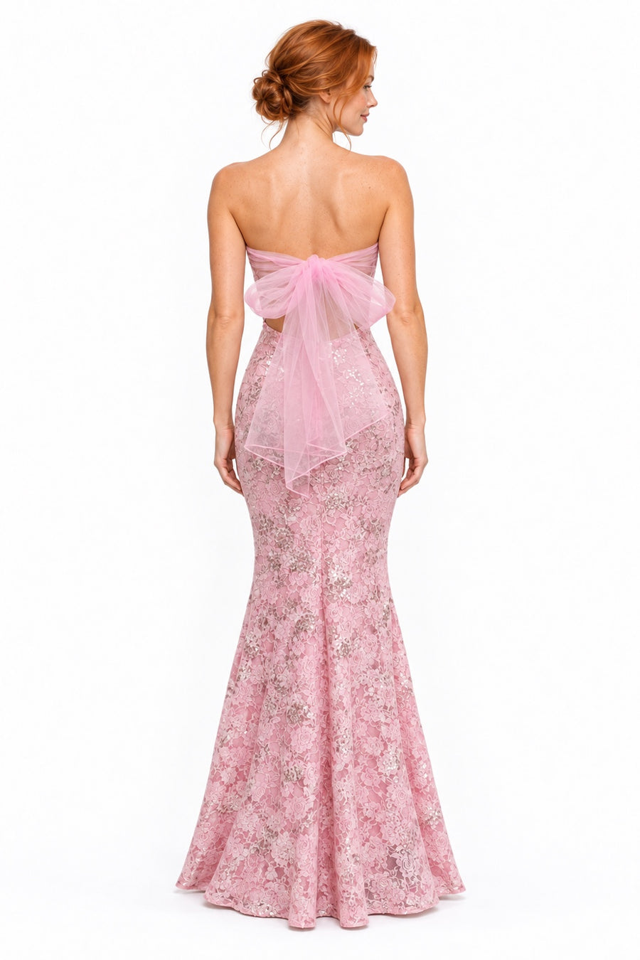 Pink Shop by MAF Vestido largo de encaje strapless rosa, vista 5