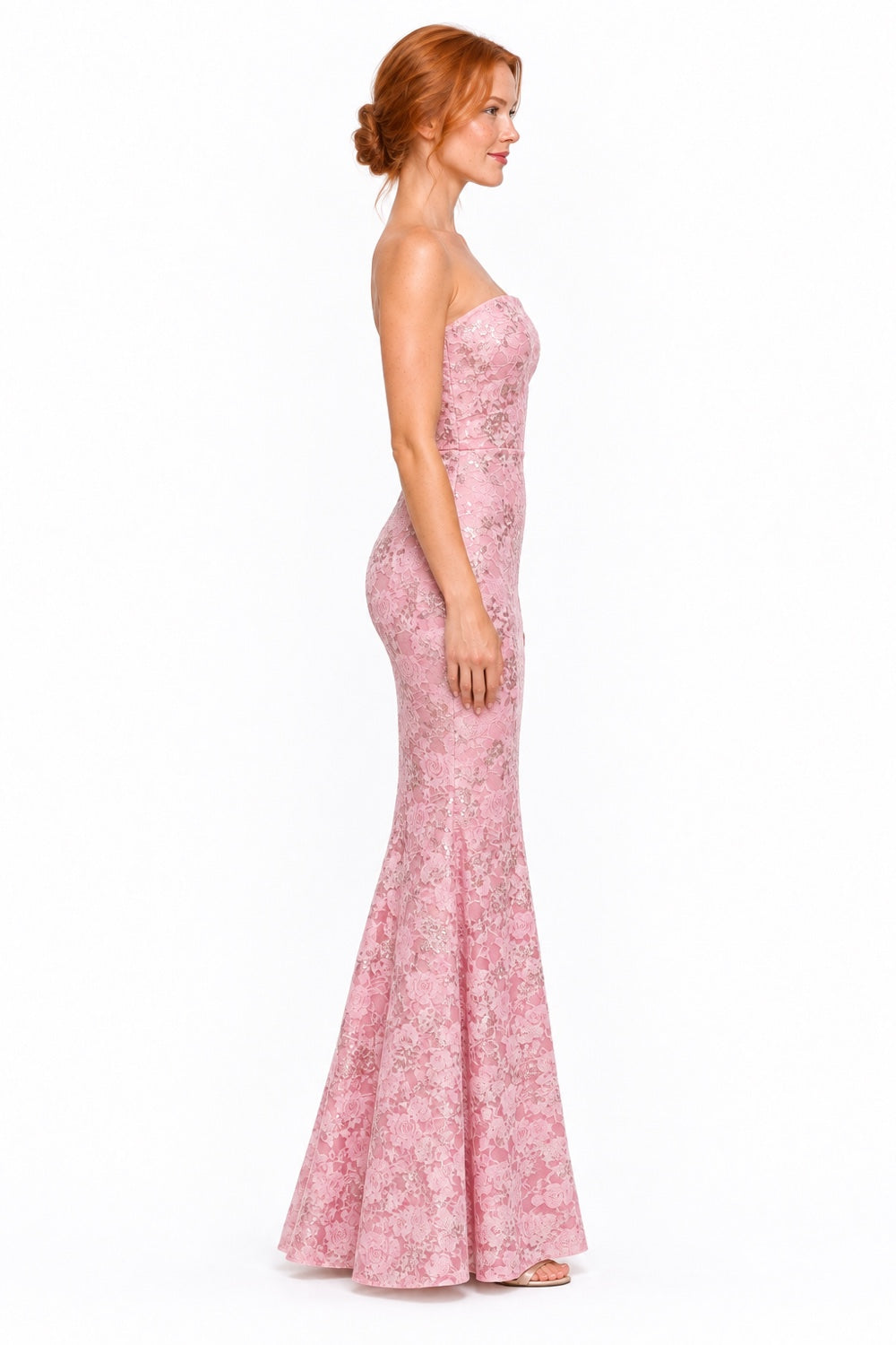 Pink Shop by MAF Vestido largo de encaje strapless rosa, vista 6