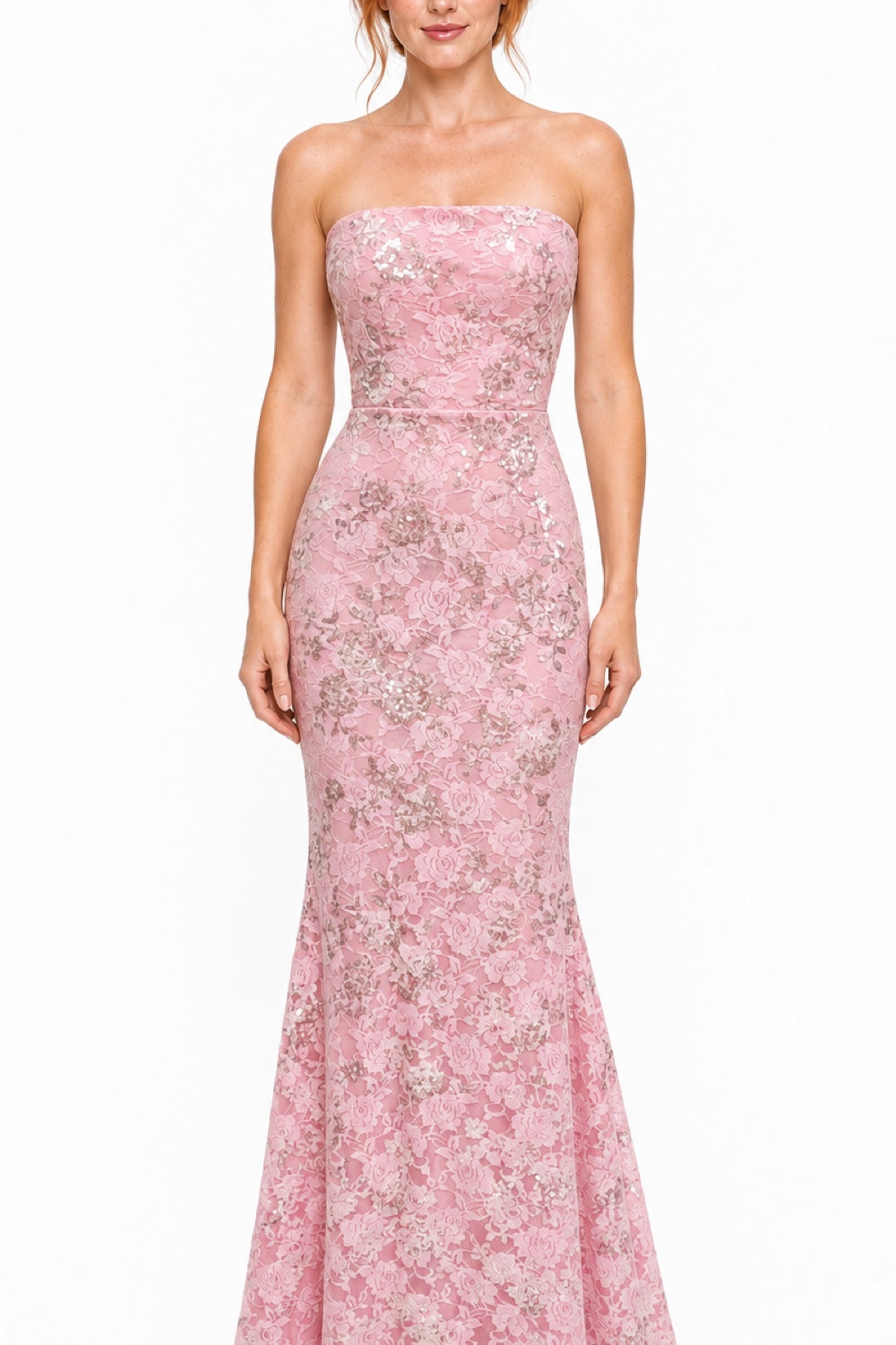 Pink Shop by MAF Vestido largo de encaje strapless rosa, vista 7