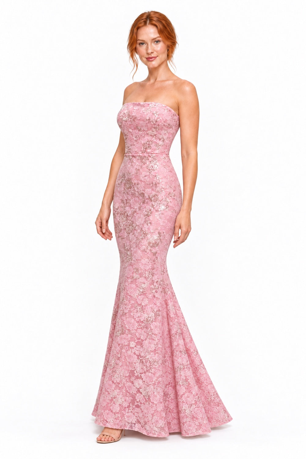 Pink Shop by MAF Vestido largo de encaje strapless rosa, vista 8