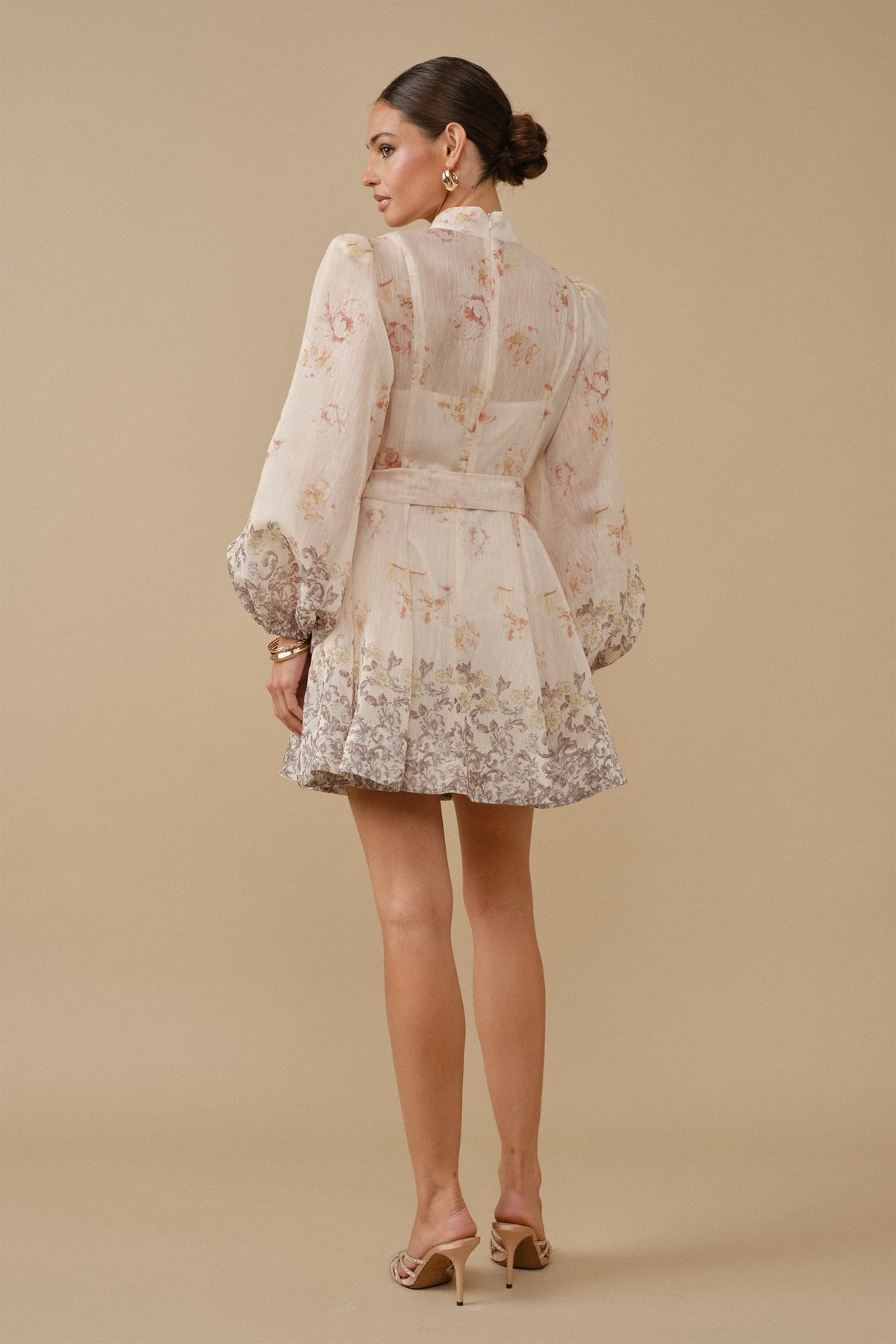 Pink Shop by MAF Vestido corto estampado con mangas marfil, vista 11