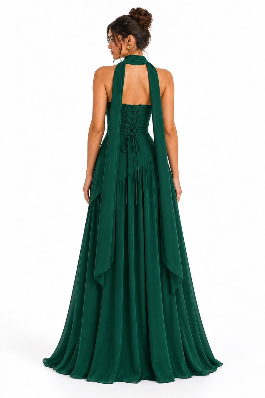 Pink Shop by MAF Vestido strapless con estola y abertura verde esmeralda, espalda