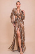 Vestido largo animal print lurex con argolla