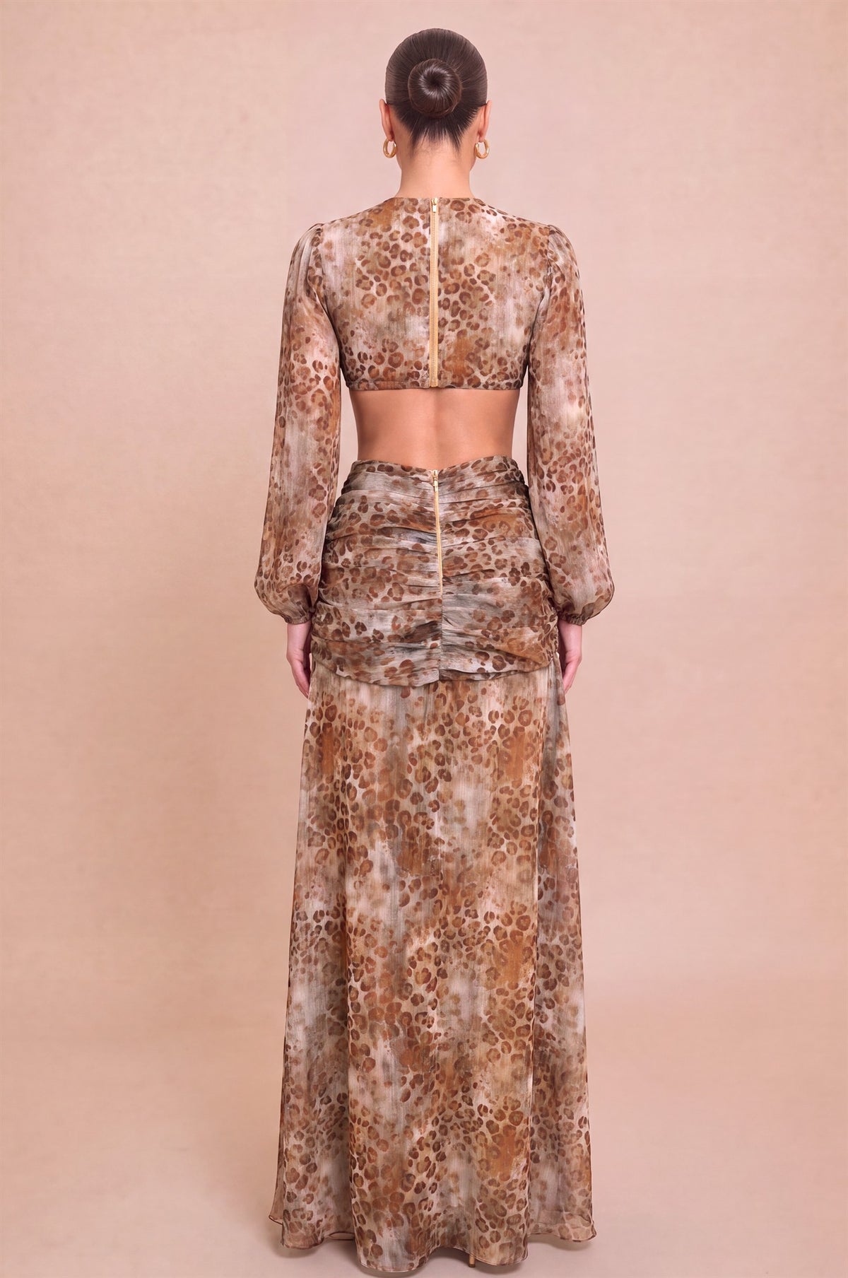 Pink Shop by MAF Vestido largo animal print lurex con argolla cafe medio, vista 2